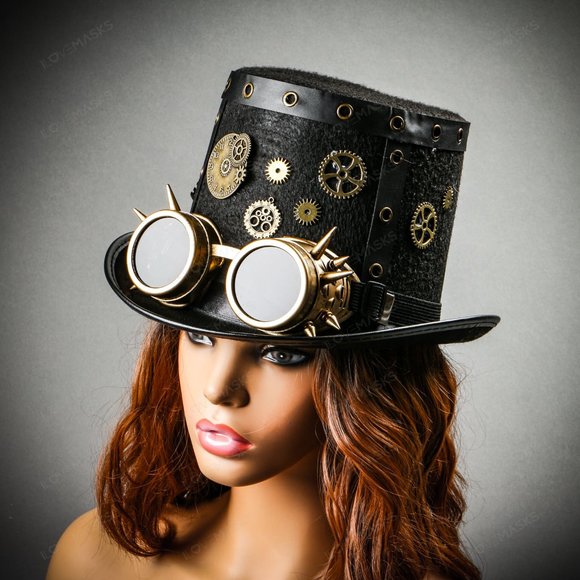 Clock Gear Steampunk Top Hat Gothic Spike Goggles - Picture 3 of 6